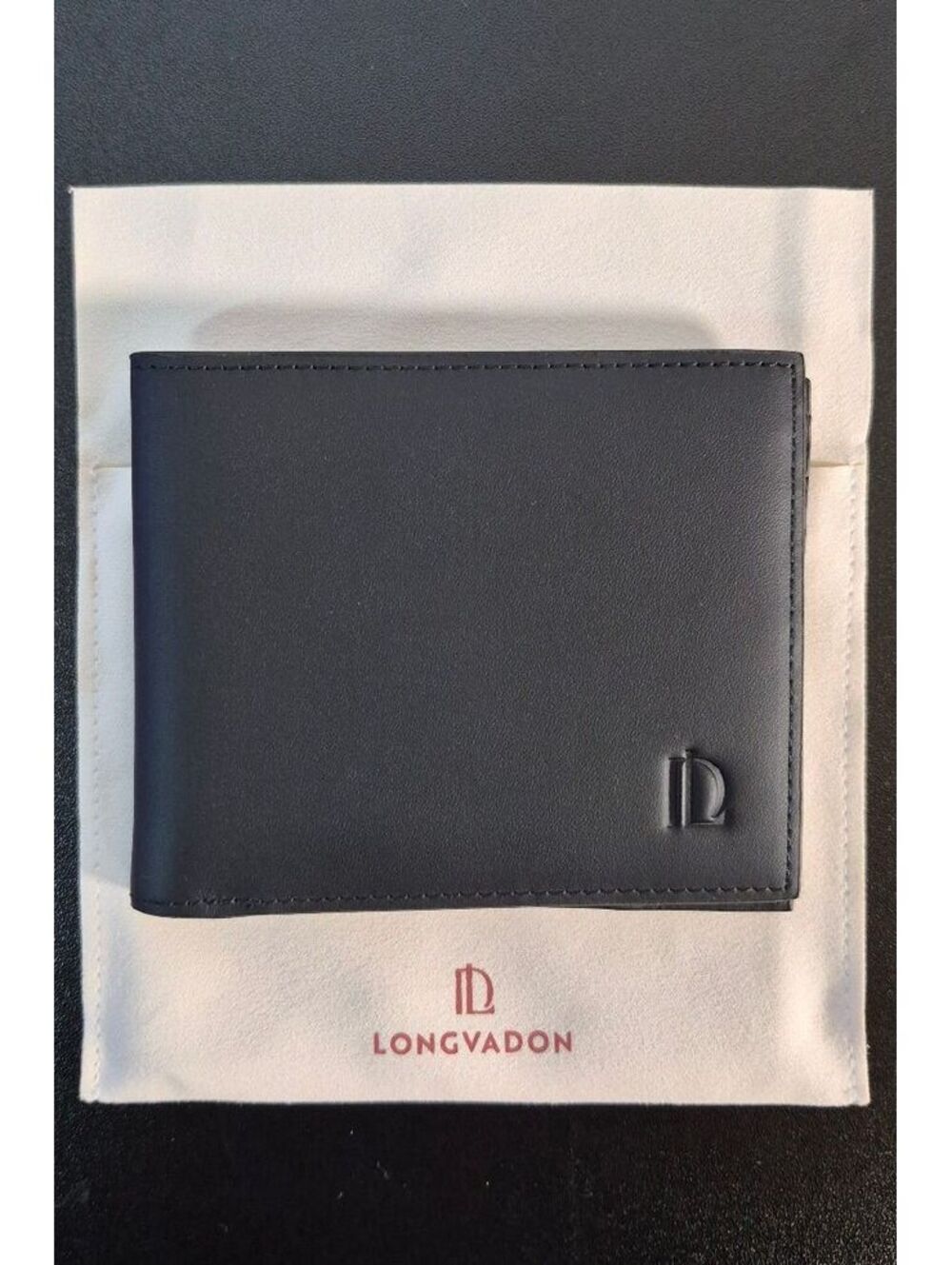 Longvadon Black Soft Leather Bifold Wallet 8CC MSRP $250